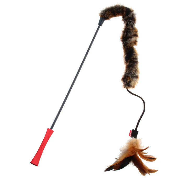 Catwand Feather Teaser with Natural Feather Plush Tail and Tpr Handle Cat Toy