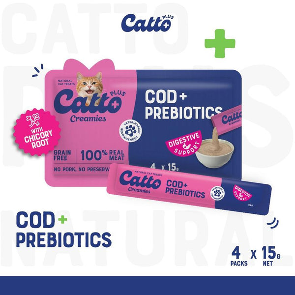 Plus Creamies Cod Prebiotics Digestive Support for Cats 4x15gr