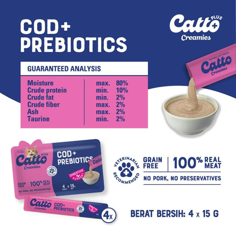 Plus Creamies Cod Prebiotics Digestive Support for Cats 4x15gr