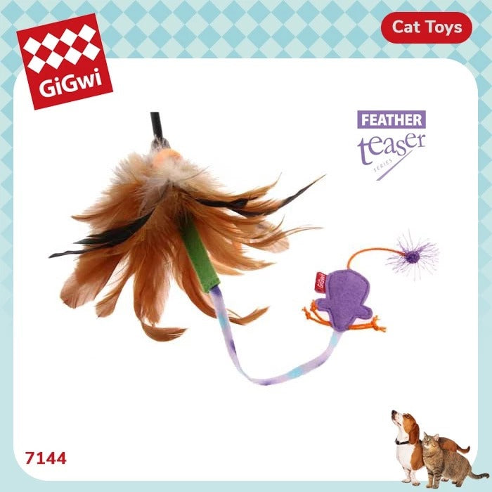 Catwand Feather Teaser Withnatural Feather And Tpr Handle Cat Toys