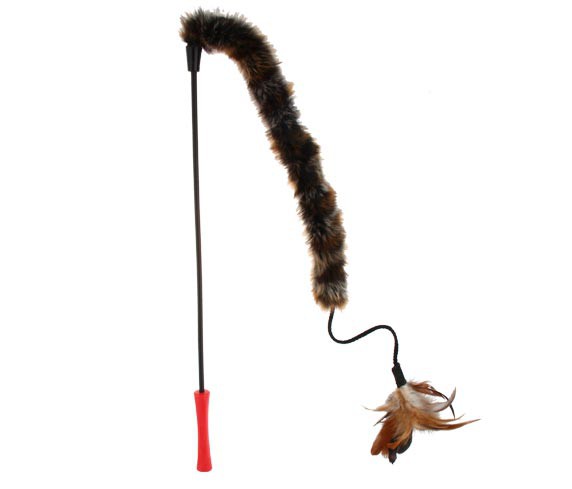 Catwand Feather Teaser with Natural Feather Plush Tail and Tpr Handle Cat Toy