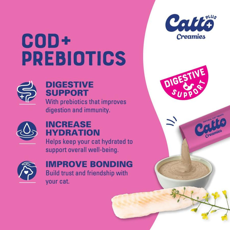 Plus Creamies Cod Prebiotics Digestive Support for Cats 4x15gr