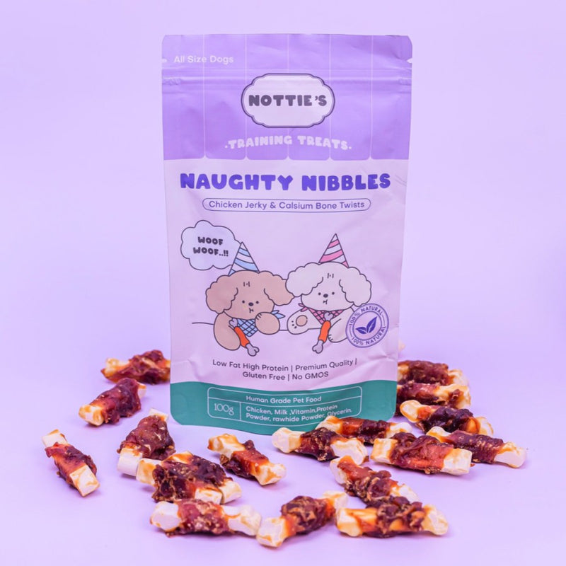 Naughty Nibbles Chicken Jerky and Calcium Bone Twist Training Dog Treats